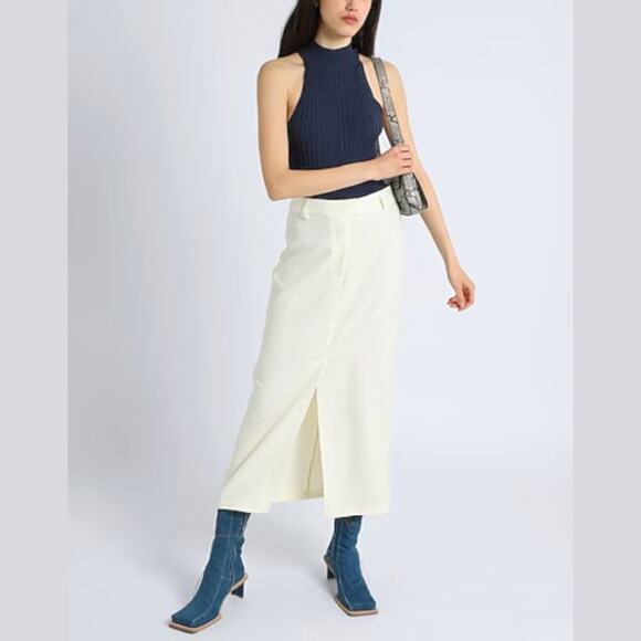 TopShop Ivory Front Slit Maxi Skirt Size 10 NWOT $85 MSRP - Picture 1 of 9
